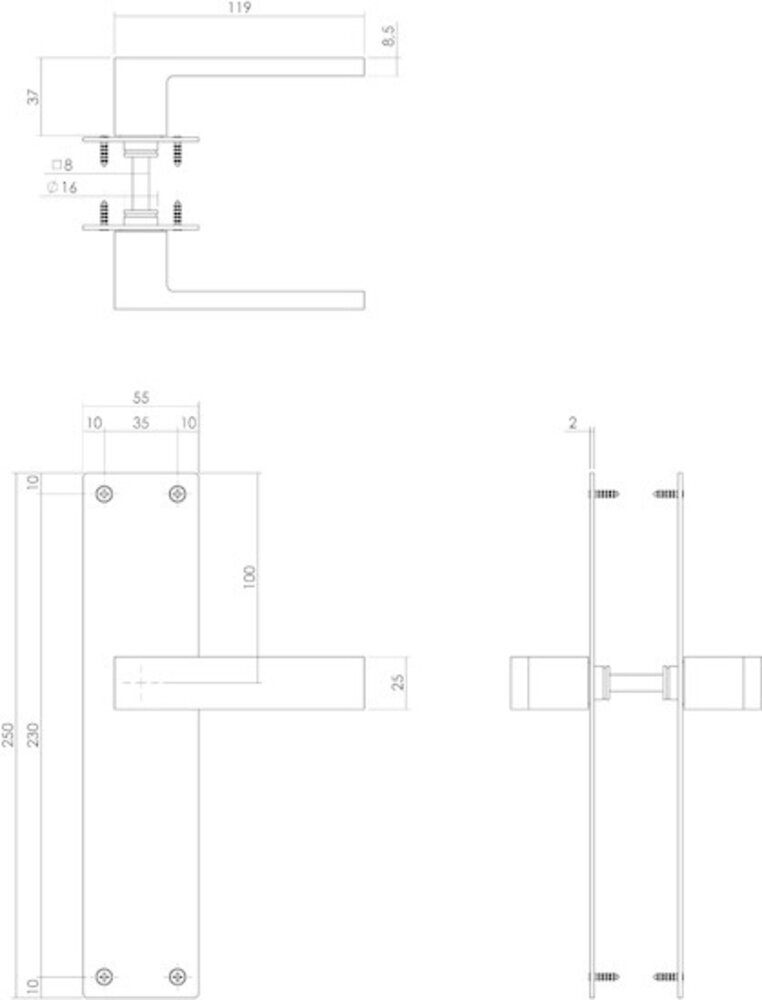 Intersteel Deurklink Amsterdam met schild 250x55x2mm blind geborsteld rvs Intersteel Deurklink Amsterdam met schild 250x55x2mm blind geborsteld rvs