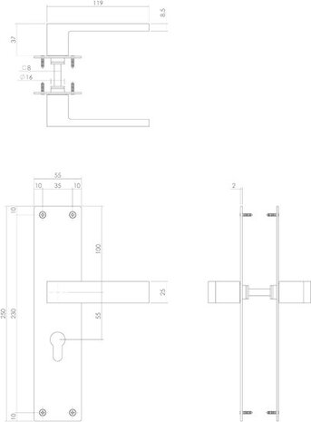 Intersteel Deurklink Amsterdam met schild 250x55x2mm profielcilindergat 55mm rvs geborsteld Intersteel Deurklink Amsterdam met schild 250x55x2mm profielcilindergat 55mm rvs geborsteld