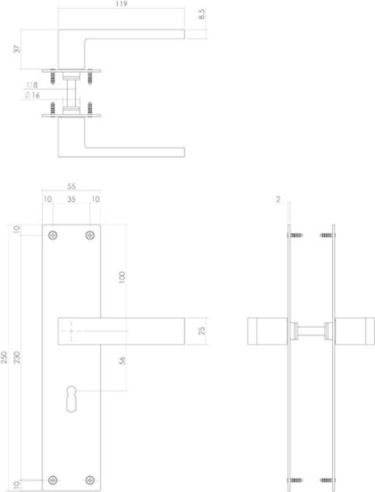 Intersteel Deurklink Amsterdam met schild 250x55x2mm sleutelgat 56mm geborsteld rvs Intersteel Deurklink Amsterdam met schild 250x55x2mm sleutelgat 56mm geborsteld rvs
