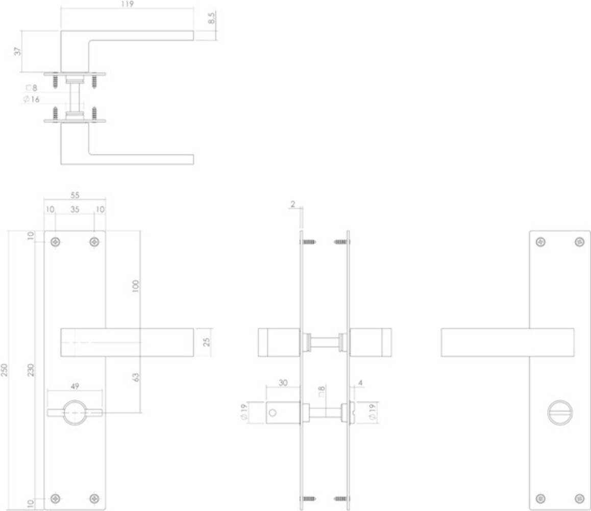 Intersteel Deurklink Amsterdam met schild wc63/8 rvs geborsteld