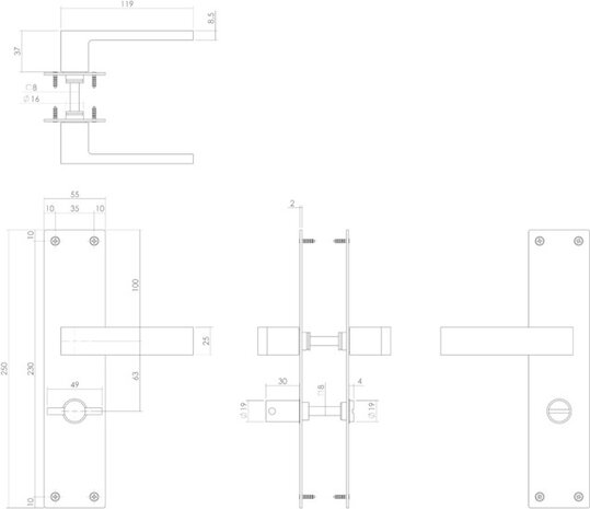 Intersteel Deurklink Amsterdam met schild wc63/8 rvs geborsteld