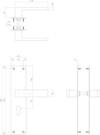 Intersteel Deurklink Amsterdam schild zwart profielcilindergat 55mm