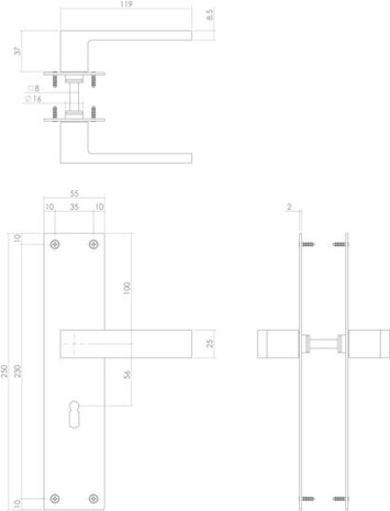 Intersteel Deurklink Amsterdam schild zwart sleutelgat 56mm