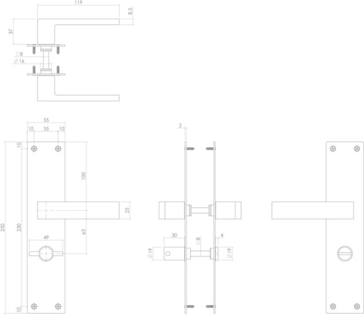 Intersteel Deurklink Amsterdam schild zwart wc63/8