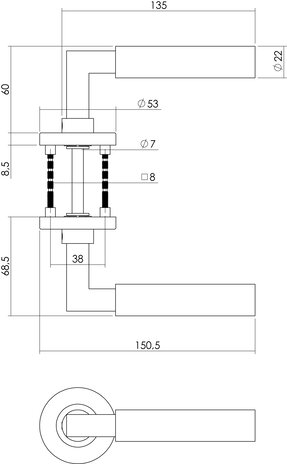 Intersteel Deurklink Bau-Stil rond rozet geborsteld RVS