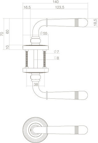 Intersteel Deurklink emily op rozet 55x10 mm messing gelakt