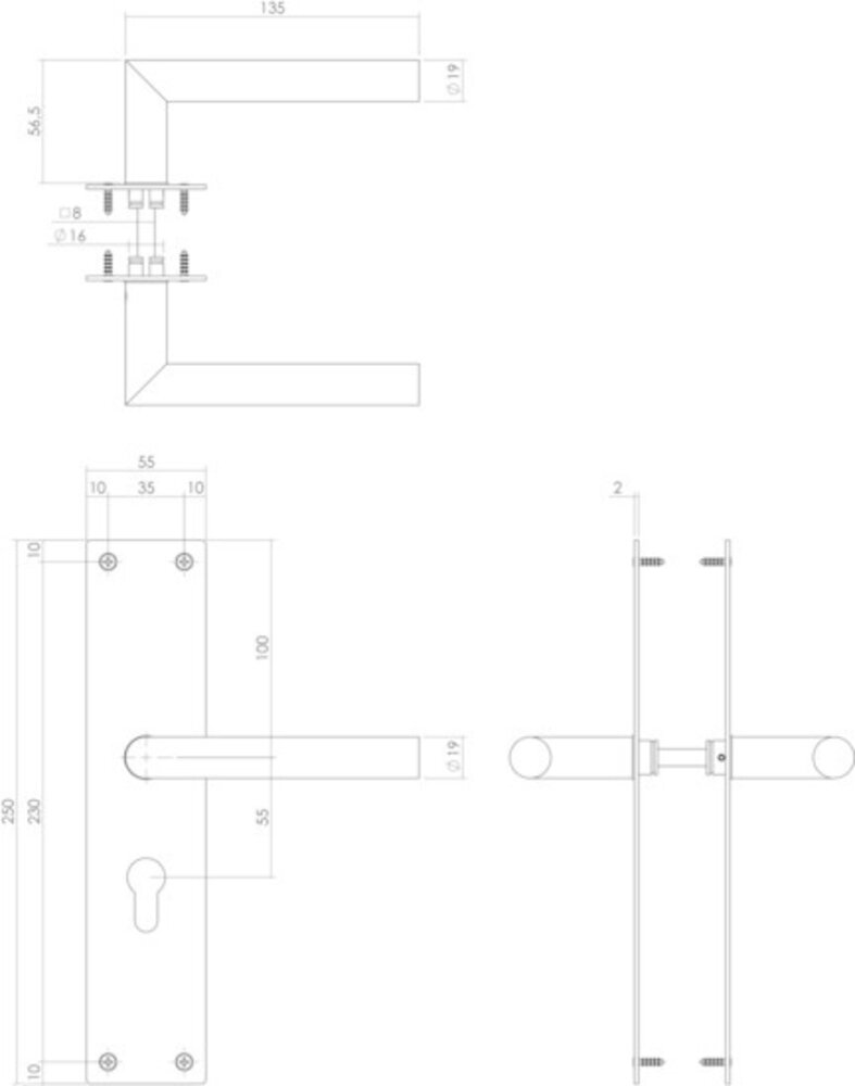 Intersteel Deurklink jura schild zwart 250x55x2mm profielcilindergat 55mm