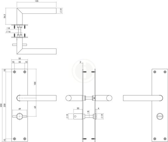 Intersteel Deurklink jura zwart schild 250x55x2mm wc63-8 Intersteel Deurklink jura zwart schild 250x55x2mm wc63-8