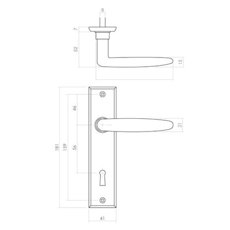 Intersteel Deurklink Sophie schild mat zwart 181x41x7mm sleutelgat 56mm