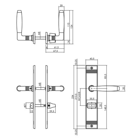 Intersteel Deurklink Ton basic schild nikkel wc63/8mm