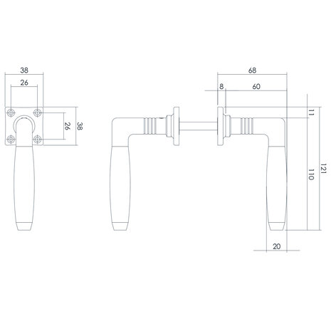 Intersteel Deurklink ton palissander met vierkant rozet nikkel