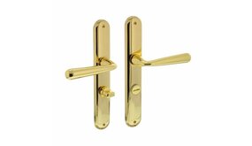 Intersteel Deurklink yvonne op schild wc slot 63 mm messing gelakt