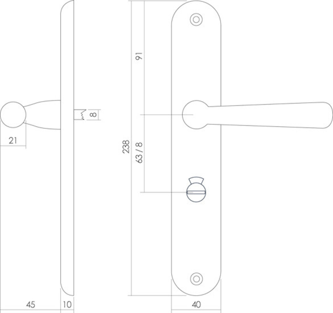 Intersteel Deurklink yvonne op schild wc slot 63 mm messing gelakt
