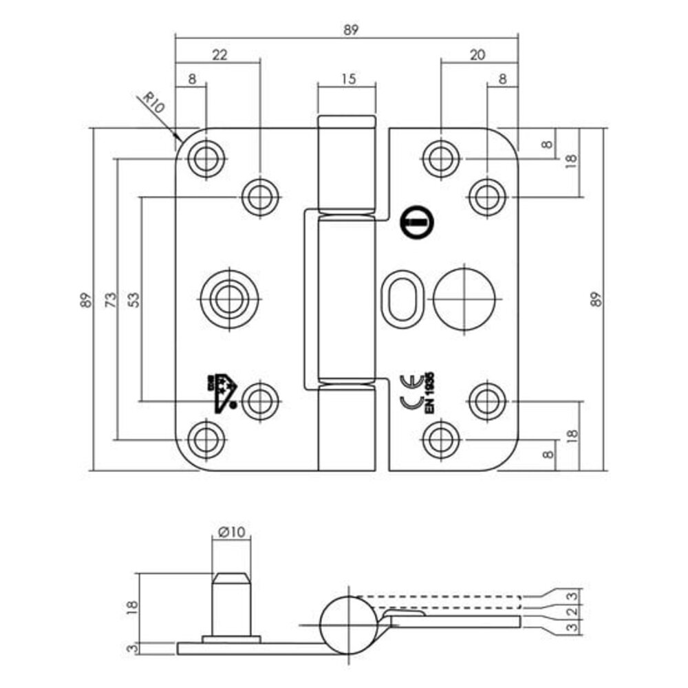 Intersteel Glijlagerscharnier skg3 zwart 89 x 89 x 3 mm din links Intersteel Glijlagerscharnier skg3 zwart 89 x 89 x 3 mm din links