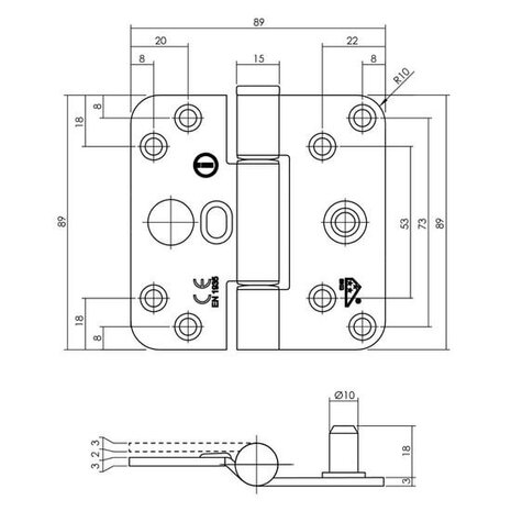 Intersteel Glijlagerscharnier skg3 zwart 89 x 89 x 3 mm din rechts