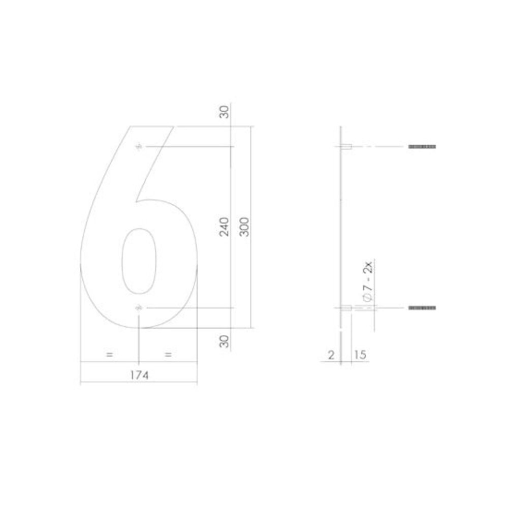 Intersteel Huisnummer 6 xl hoogte 30 cm rvs/mat zwart Intersteel Huisnummer 6 xl hoogte 30 cm rvs/mat zwart