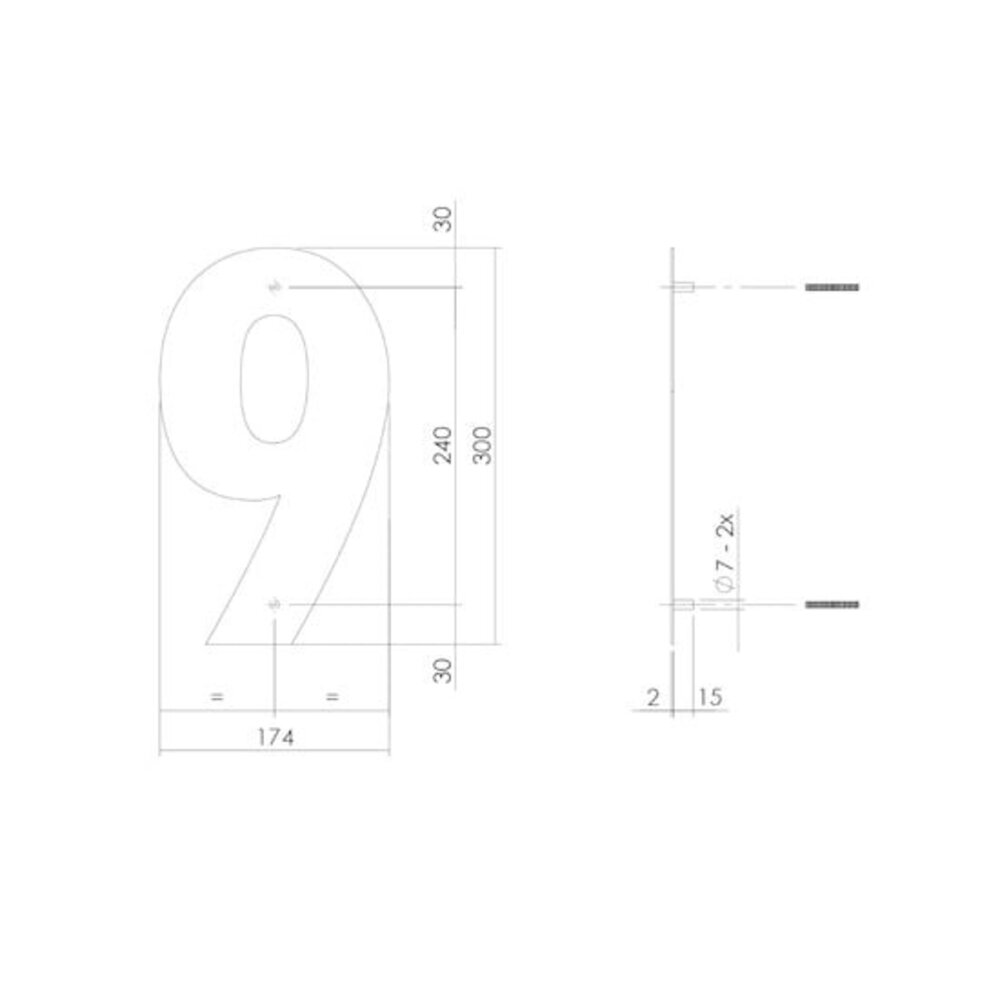 Intersteel Huisnummer 9 xl hoogte 30 cm rvs/mat zwart