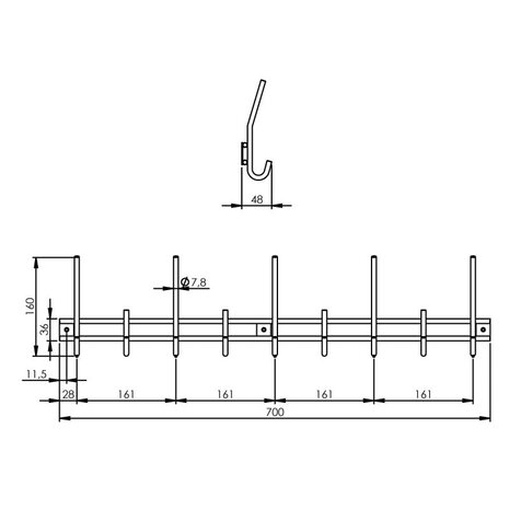 Intersteel Kapstok 9 haken geborsteld RVS
