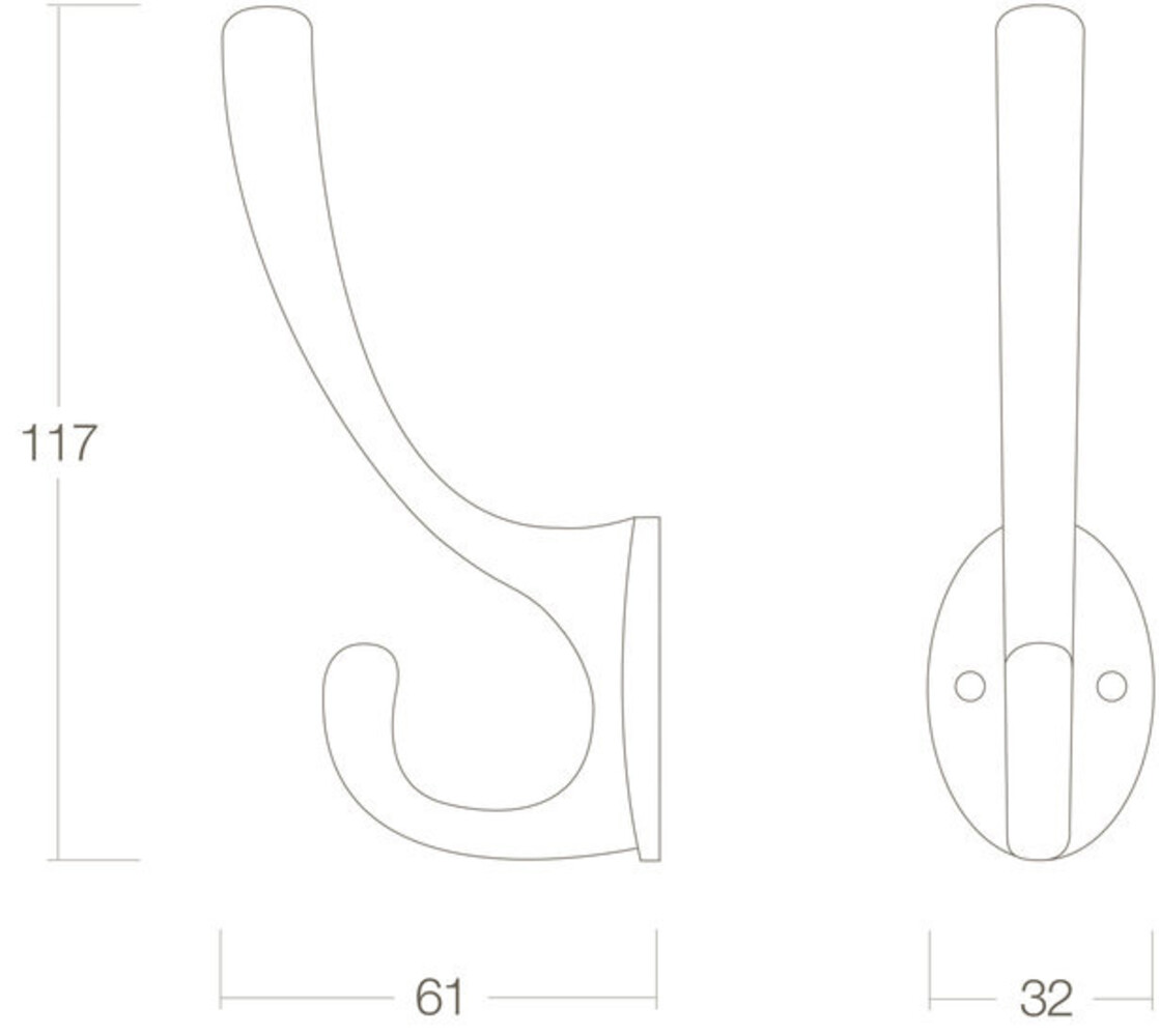 Intersteel Kapstokhaak ovaal messing gelakt