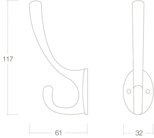 Intersteel Kapstokhaak ovaal messing gelakt