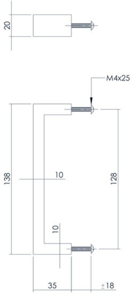 Intersteel Meubelgreep rechthoek 138mm boormaat 128mm geborsteld RVS Intersteel Meubelgreep rechthoek 138mm boormaat 128mm geborsteld RVS