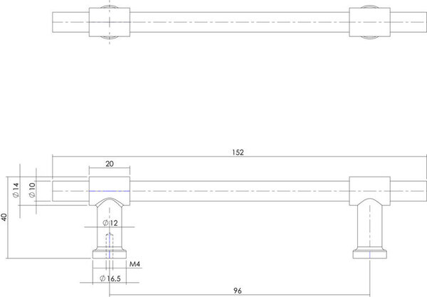 Intersteel Meubelgreep t-vorm recht 152mm geborsteld RVS