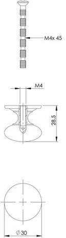 Intersteel Meubelknop paddenstoel 30 mm achterplaat messing gelakt