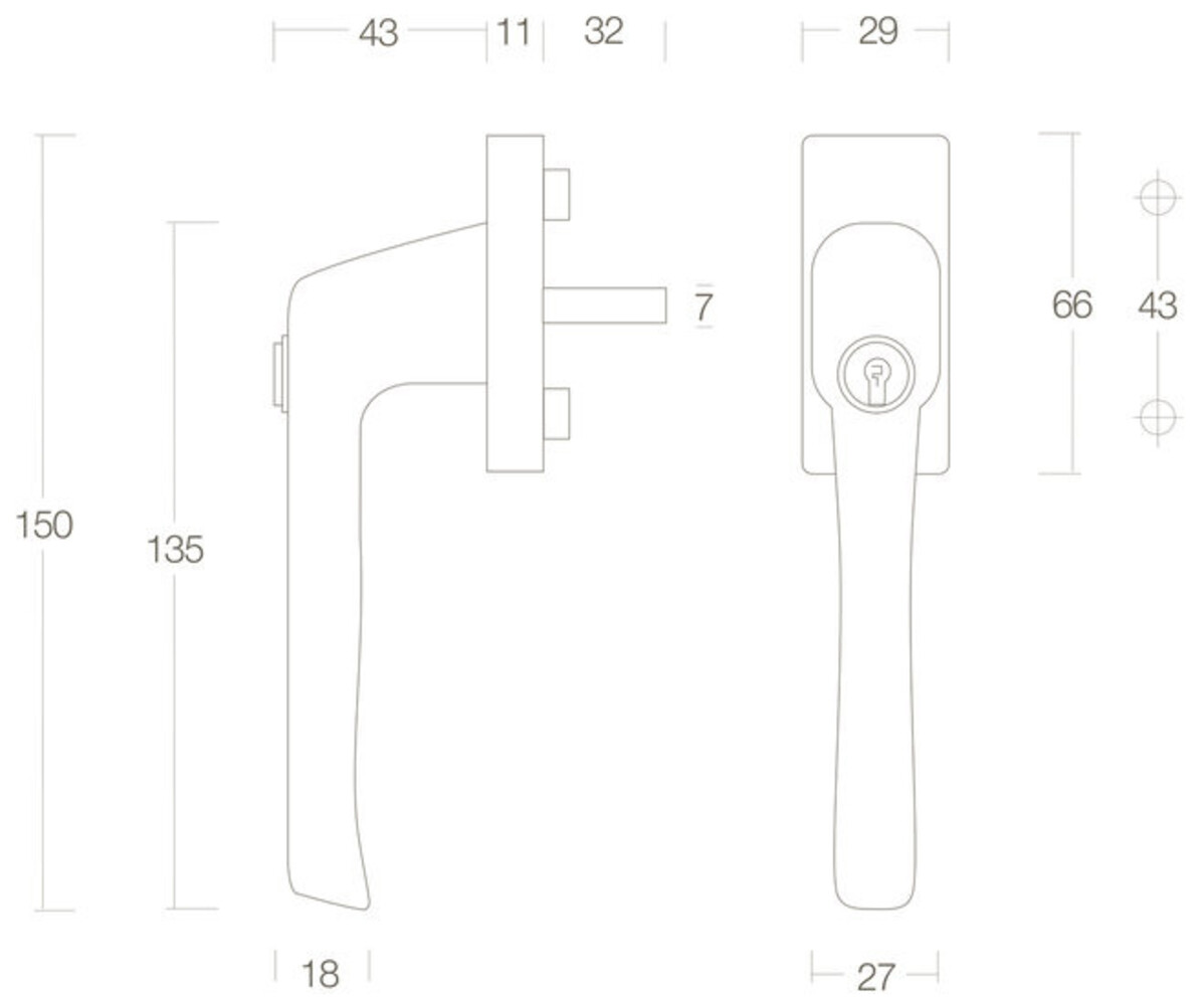 Intersteel Raamsluiting draai-kiep afsluitbaar messing gelakt Intersteel Raamsluiting draai-kiep afsluitbaar messing gelakt