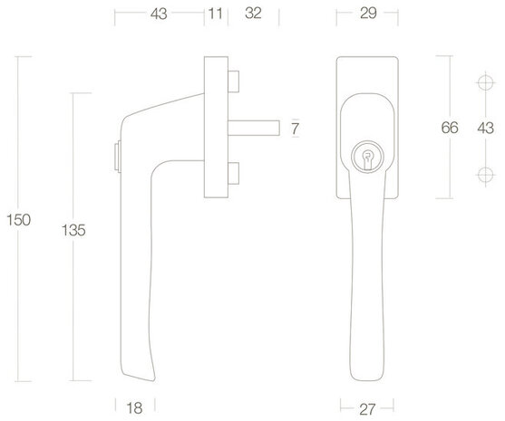 Intersteel Raamsluiting draai-kiep afsluitbaar messing gelakt Intersteel Raamsluiting draai-kiep afsluitbaar messing gelakt