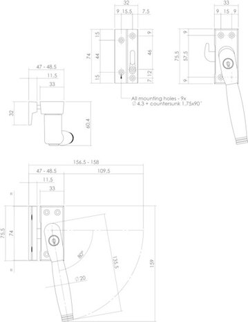 Intersteel Raamsluiting met slot skg1 rechts ton 222 chroom met ebbenhout
