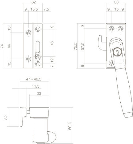 Intersteel Raamsluiting ton 400 nikkel met slot skg1 links Intersteel Raamsluiting ton 400 nikkel met slot skg1 links