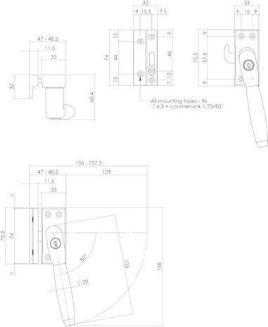 Intersteel Raamsluiting ton 400 nikkel met slot skg1 rechts