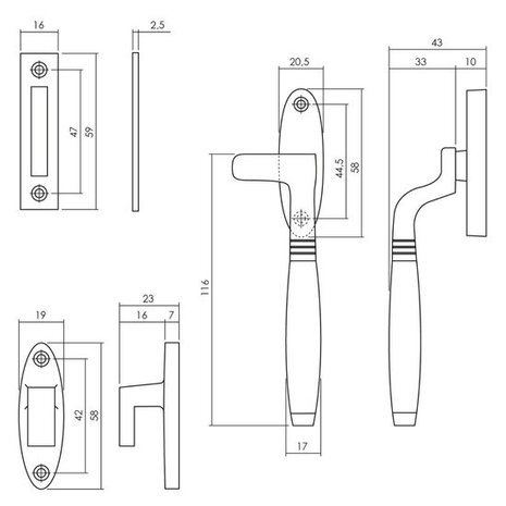 Intersteel Raamsluiting ton rechts messing gelakt / ebbenhout