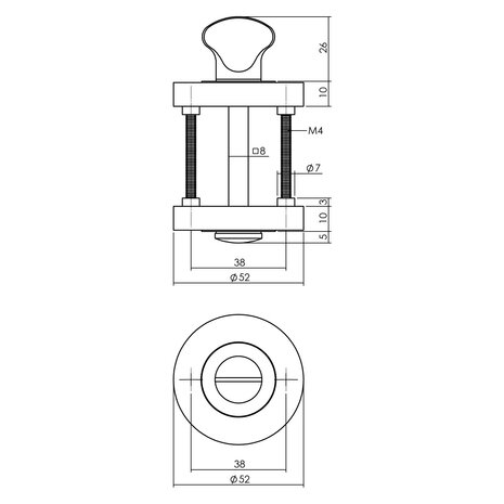 Intersteel Rozet met wc slot / badkamersluiting 53x8mm mat zwart Intersteel Rozet met wc slot / badkamersluiting 53x8mm mat zwart