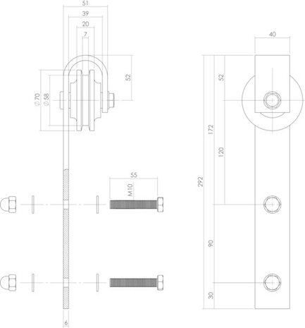 Intersteel Set van 2 hangrollen voor Schuifdeursysteem basic zwart