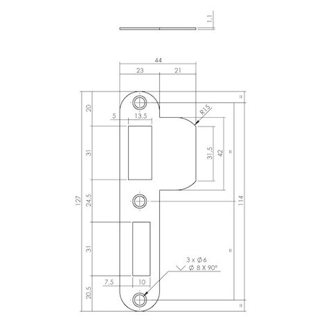 Intersteel Sluitplaat voor veiligheidsslot skg1 profielcilindergat 55mm din links rvs Intersteel Sluitplaat voor veiligheidsslot skg1 profielcilindergat 55mm din links rvs