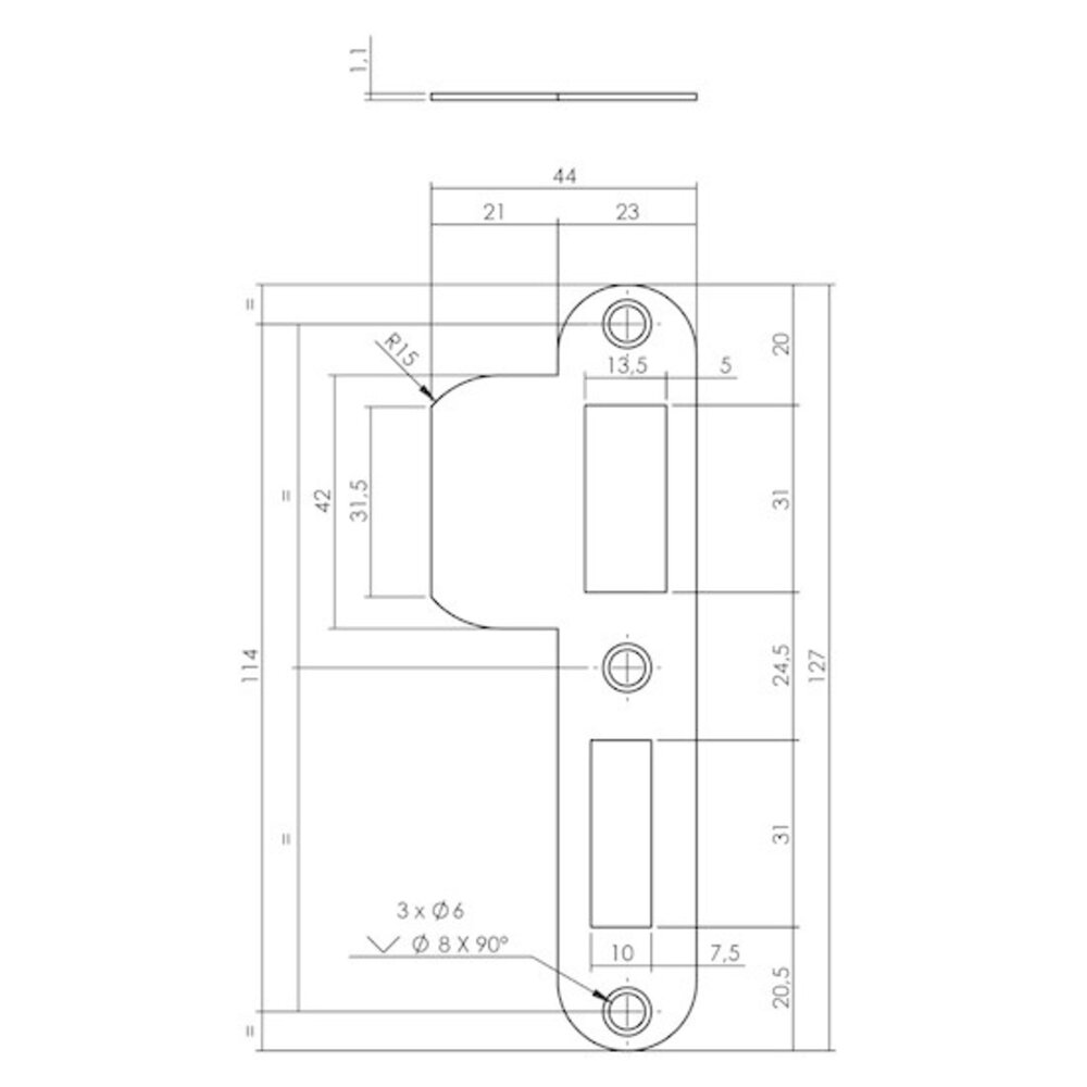 Intersteel Sluitplaat voor veiligheidsslot skg1 profielcilindergat 55mm din rechts rvs Intersteel Sluitplaat voor veiligheidsslot skg1 profielcilindergat 55mm din rechts rvs