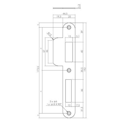 Intersteel Sluitplaat voor veiligheidsslot skg2 profielcilindergat 72 mm din rechts rvs