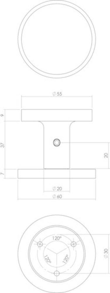 Intersteel deurknop rond 55 mm éénzijdige montage aluminium