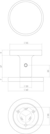 Intersteel deurknop rond 55 mm éénzijdige montage aluminium