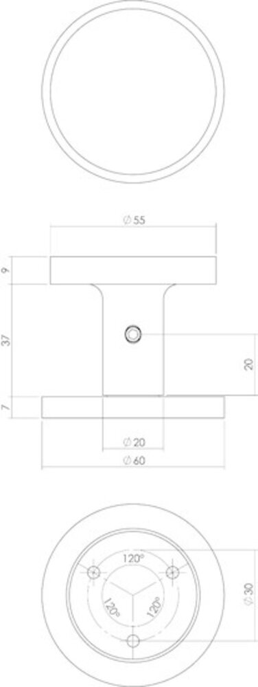Intersteel deurknop rond 55 mm éénzijdige montage aluminium zwart