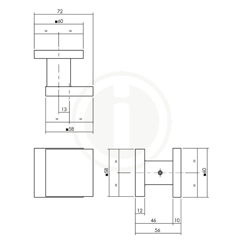 Intersteel Deurknop vierkant 60x60mm éénzijdige montage aluminium zwart Intersteel Deurknop vierkant 60x60mm éénzijdige montage aluminium zwart
