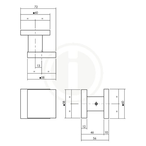 Intersteel Deurknop vierkant 60x60mm éénzijdige montage aluminium zwart Intersteel Deurknop vierkant 60x60mm éénzijdige montage aluminium zwart