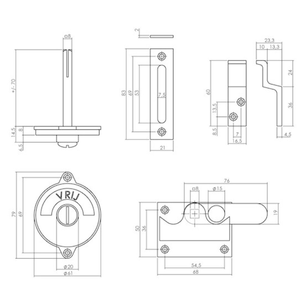 Intersteel WC-slot hendel vlak vrij-bezet mat zwart Intersteel WC-slot hendel vlak vrij-bezet mat zwart