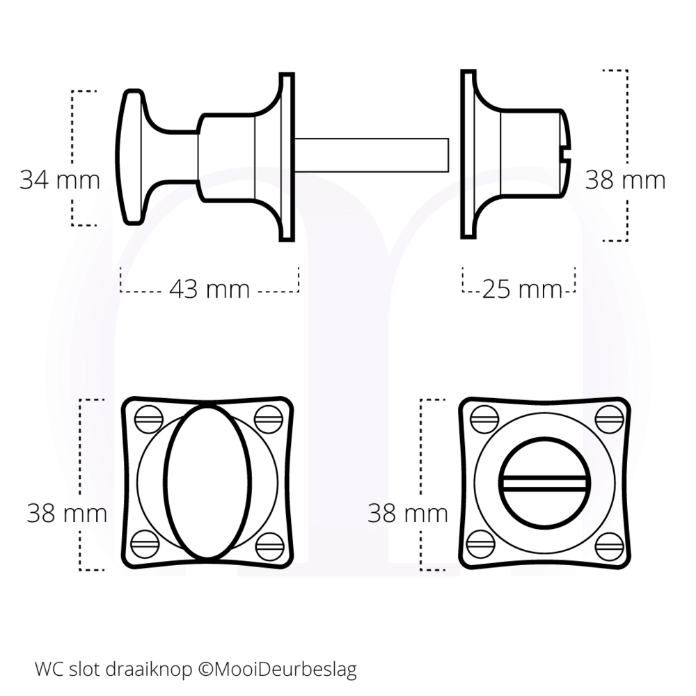 De Oude Deurklink WC Slot - Draaiknop mat nikkel