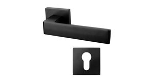 Mooi Deurbeslag Deurklink Nova21 mat zwart met vierkante cilinderrozetten Mooi Deurbeslag Deurklink Nova21 mat zwart met vierkante cilinderrozetten