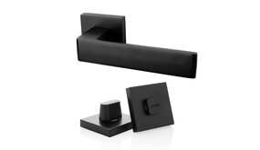 Mooi Deurbeslag Deurklink Nova21 geveerd zwart met WC slot Mooi Deurbeslag Deurklink Nova21 geveerd zwart met WC slot