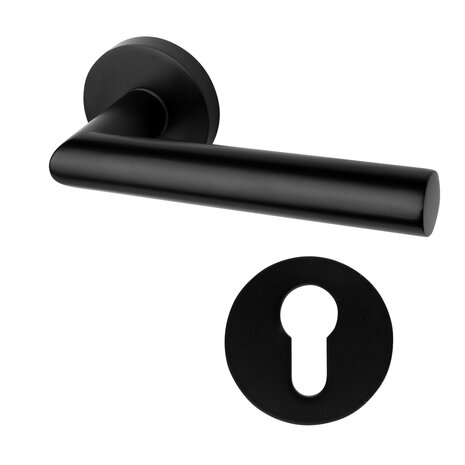 Mooi Deurbeslag - Mat zwarte Deurklink Modern rond met ronde cilinderrozetten Mooi Deurbeslag - Mat zwarte Deurklink Modern rond met ronde cilinderrozetten