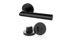 Mooi Deurbeslag Deurklink Modern rond mat zwart met WC slot Mooi Deurbeslag Deurklink Modern rond mat zwart met WC slot