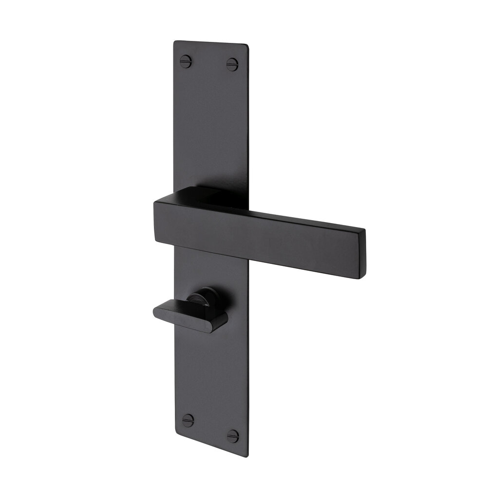 Mooi Deurbeslag Nova op schild in zwart en WC-slot